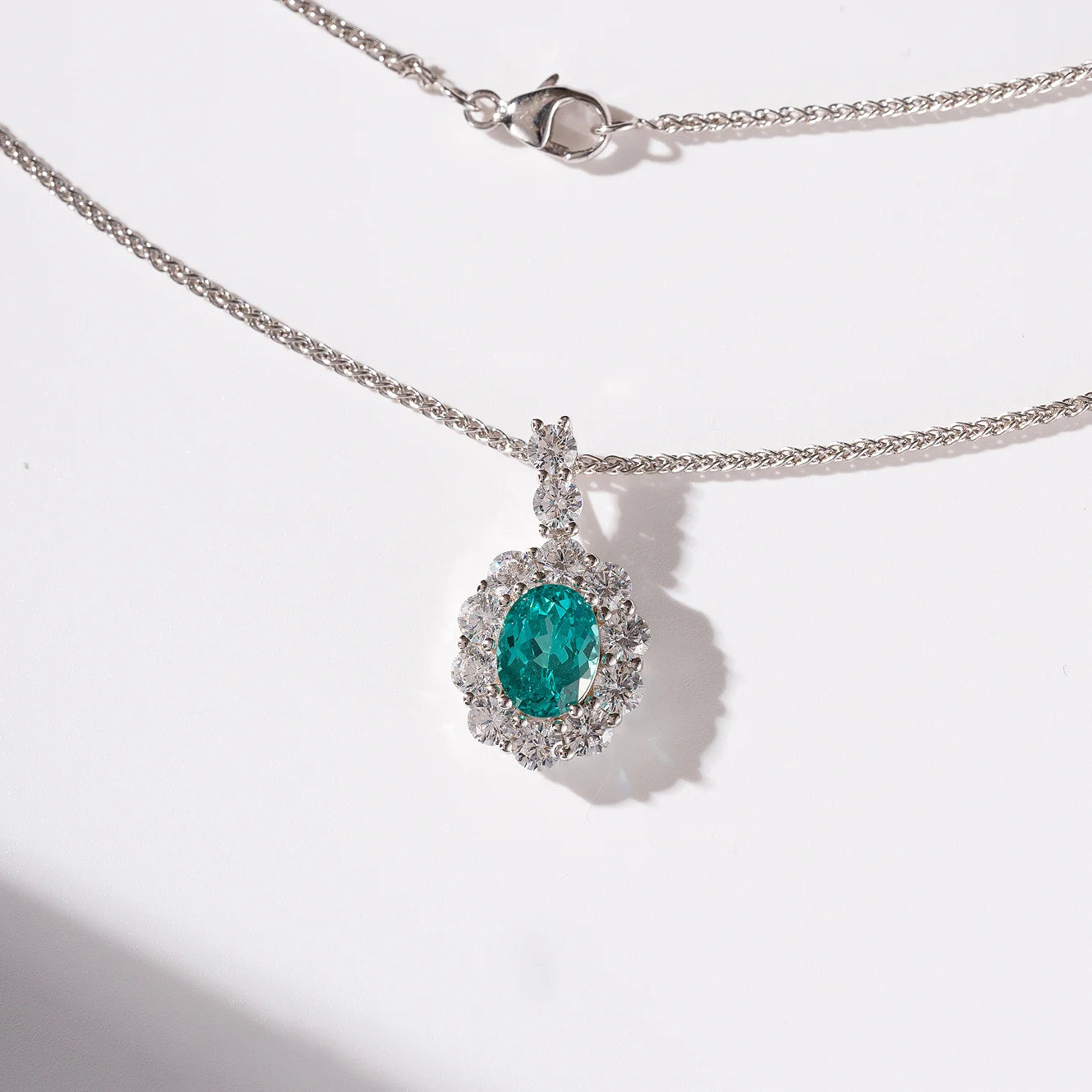 2.2ct Lab Grown Paraiba Sapphire Necklace For Wowen 925 Silver Plated 18k Dold Necklace Fine Jewelry