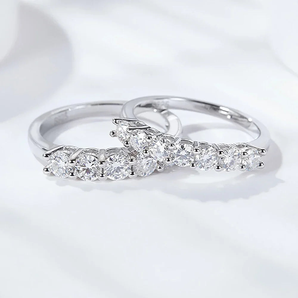 5 Stones Real D Color 4mm Full Moissanite Row Rings For Women 100% S925 Sterling Silver Band Fine Jewelry