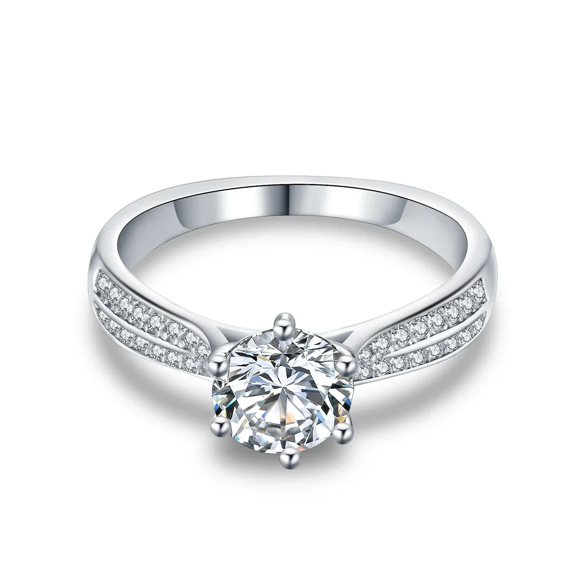 Luxury 925 Sterling Silver Round Cut 1CT Moissanite Diamond Ring Band With Certificate