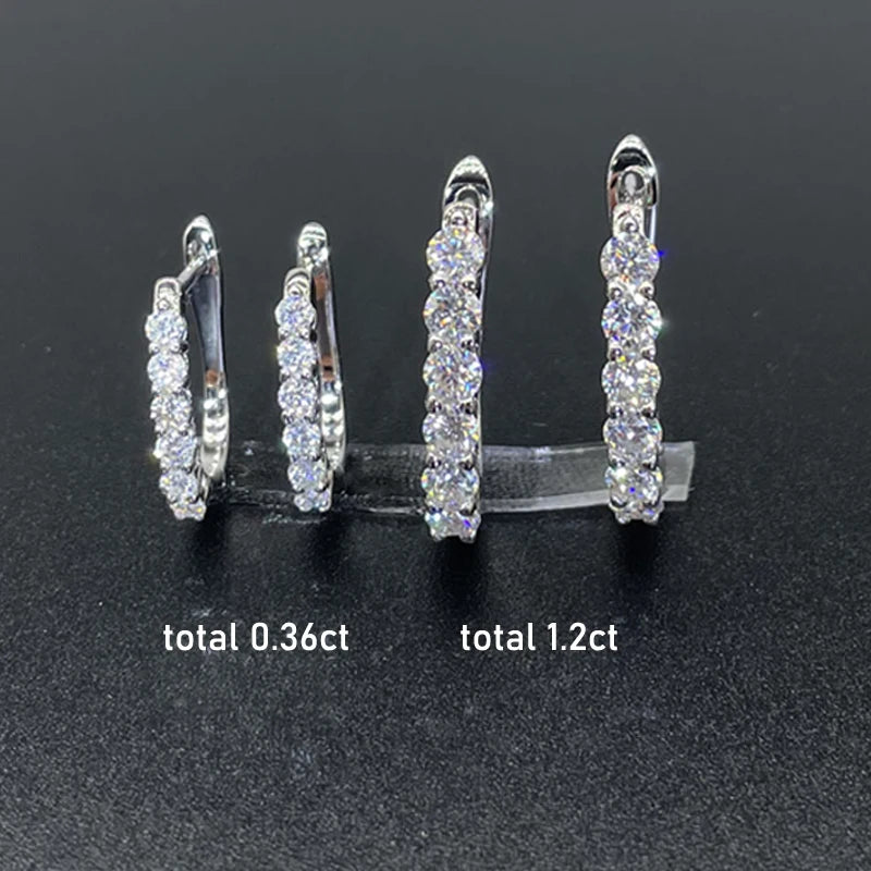 1.2ct Moissanite Hoop Earrings for Women 925 Sterling Silver Straight Row Ear Buckles Wedding Small Ear Studs Gift