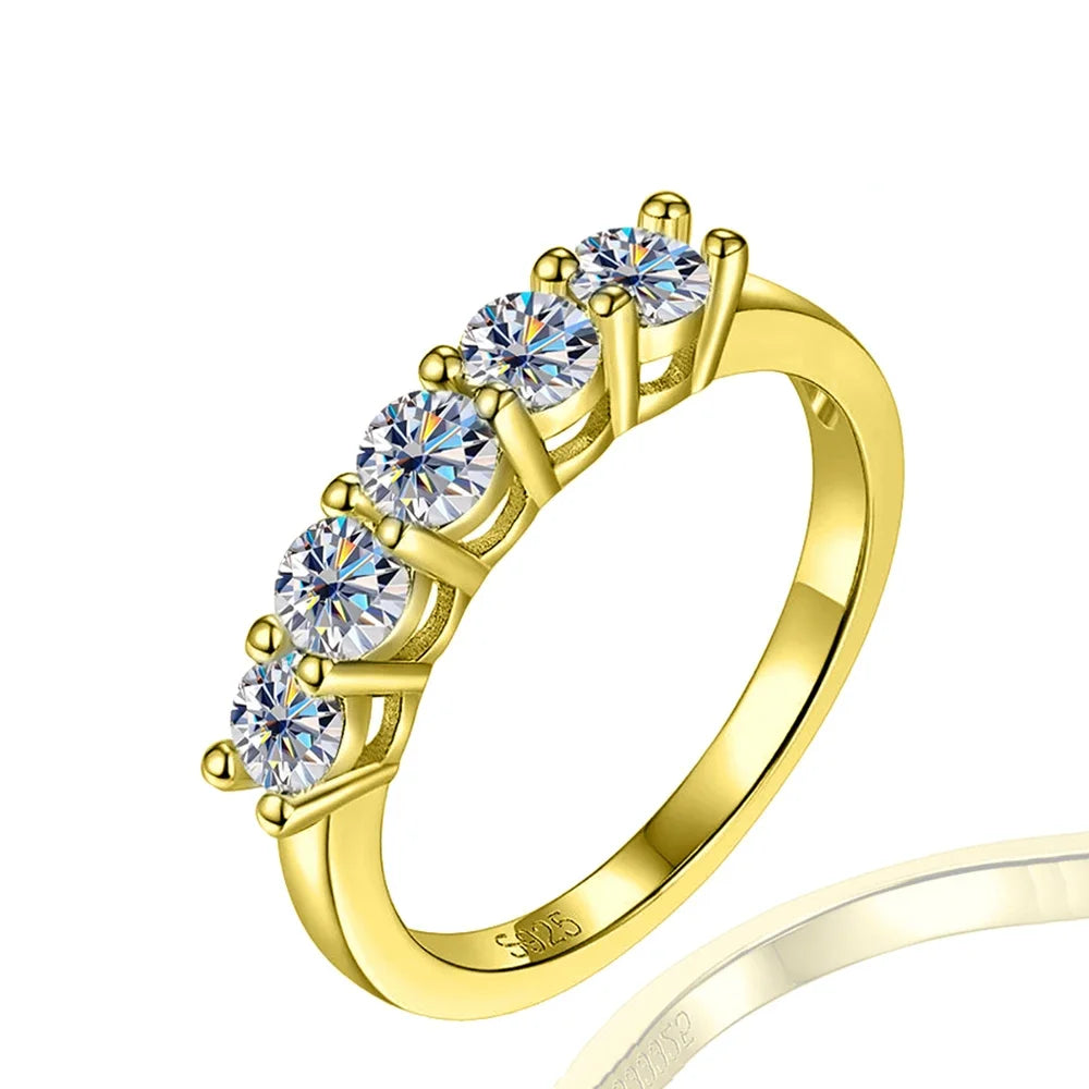 5 Stones Real D Color 4mm Full Moissanite Row Rings For Women 100% S925 Sterling Silver Band Fine Jewelry