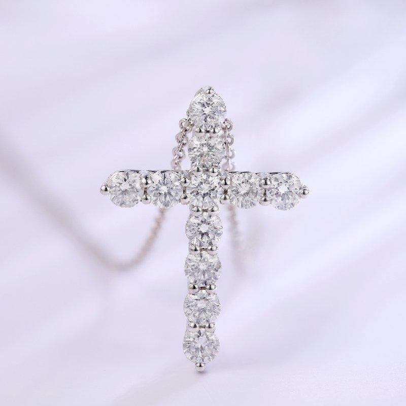 Fashion 18K White Gold Lab Crown Gems Fine Jewelry Cross Necklace - ROISGEMS