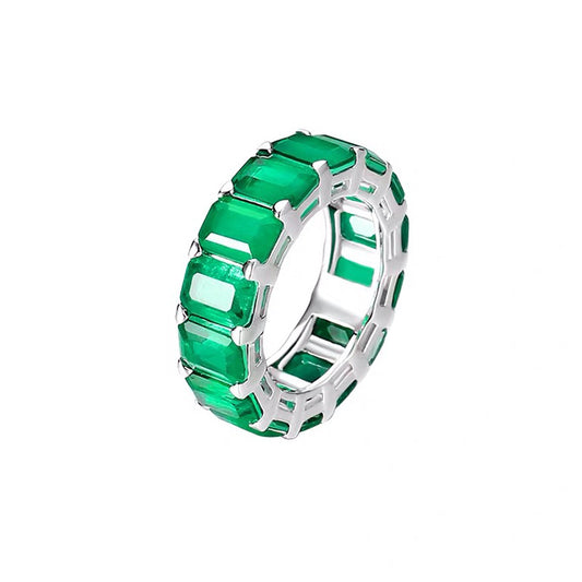 Elegant 925 Sterling Silver 5*7mm Rectangular Lab Emerald Paraiba Ring For Women Vintage Couple Jewelry Gifts