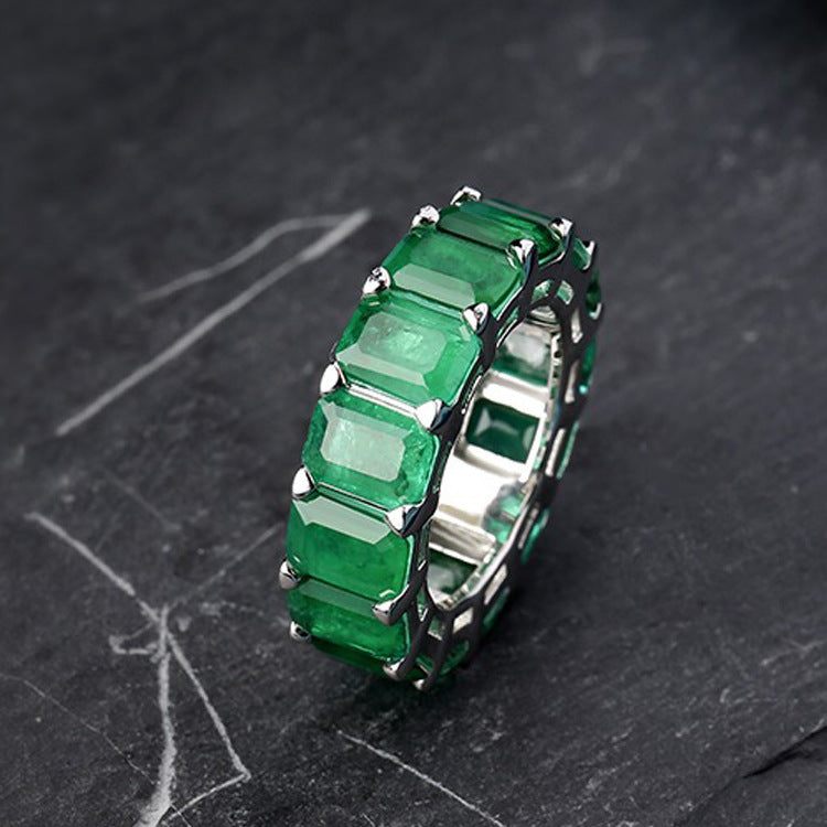 Elegant 925 Sterling Silver 5*7mm Rectangular Lab Emerald Paraiba Ring For Women Vintage Couple Jewelry Gifts