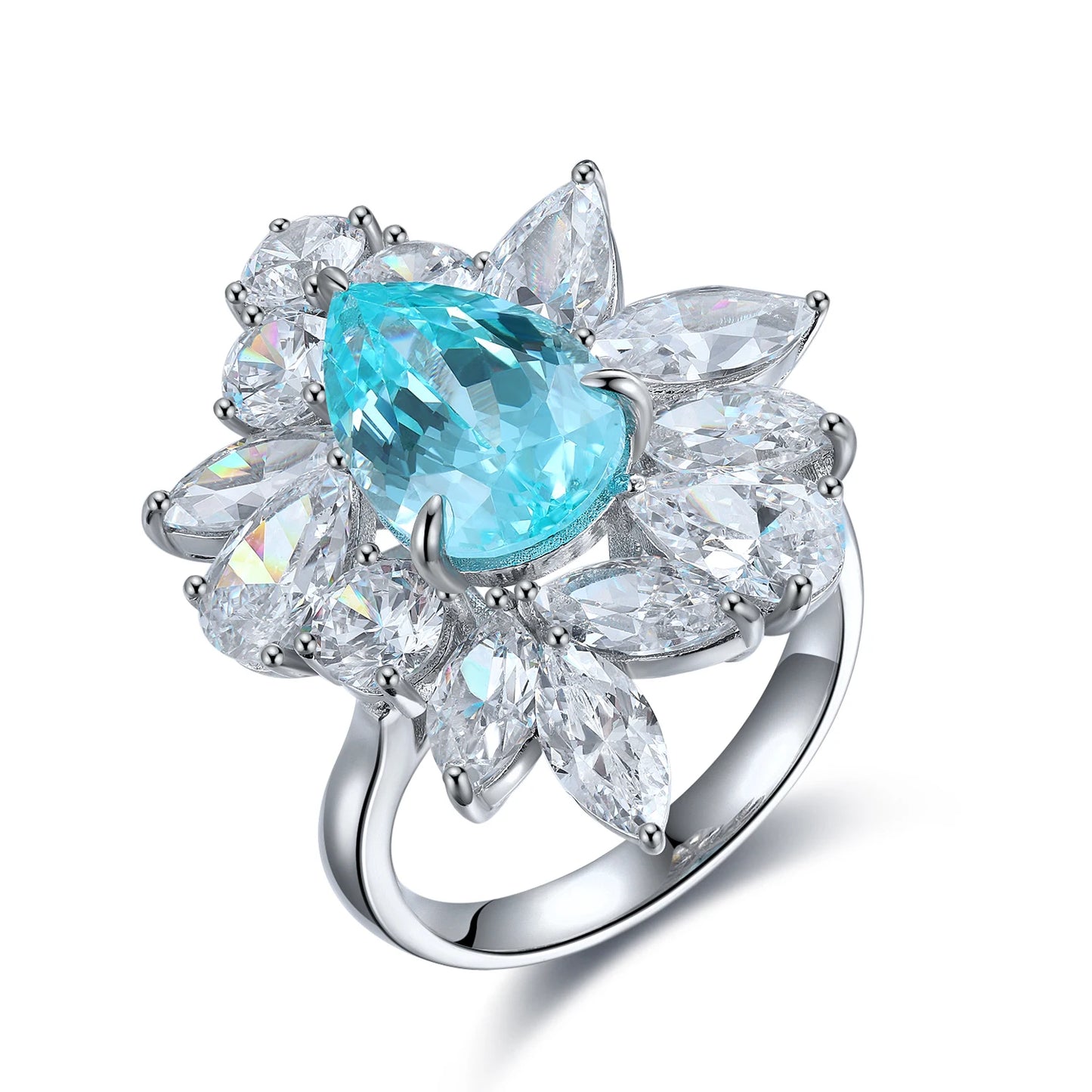 925 Silver 5CT  Lab Grown Paraba Ring Female High Quality Diamond Jewelry