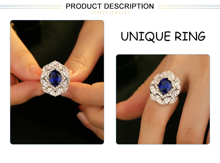 Luxury Royal Blue Lab Grown Sapphire Ring Pure 925 Silver Ring for Women Men