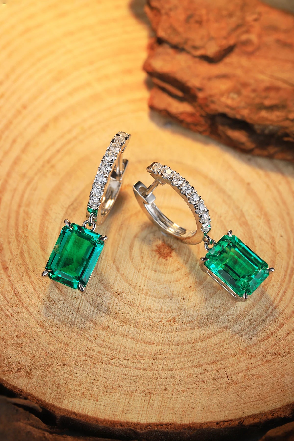 Fine Jewelry Elegant Muzu Color Lab Created Emerald Wedding Earrings With 5A Zircon Earring for Women