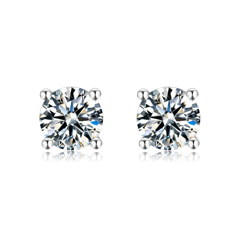 Fine Jewelry 1ct 0.5ct Round Cut Moissanite Diamond White 925 Sterling Silver Women Moissanite Stud Earrings