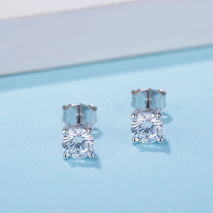 Fine Jewelry 1ct 0.5ct Round Cut Moissanite Diamond White 925 Sterling Silver Women Moissanite Stud Earrings