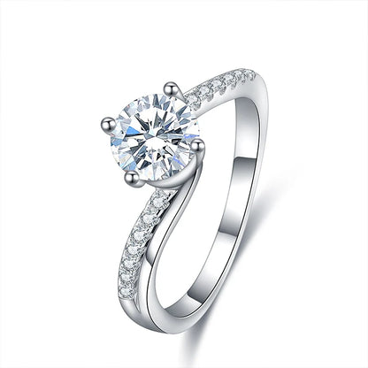 1ct Moissanite Stone Classic Design White Gold Plated Jewelry 925 Silver Engagement Ring for Gift