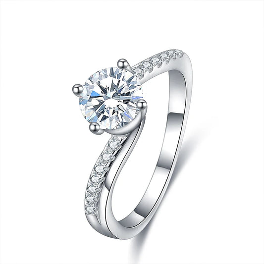 1ct Moissanite Stone Classic Design White Gold Plated Jewelry 925 Silver Engagement Ring for Gift