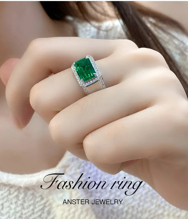 2025 High Quality 925 Sterling Silver 3 Carats Colombian Muzu Color Lab-grown Emerald Men Ring