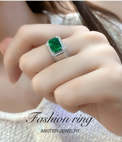2025 High Quality 925 Sterling Silver 3 Carats Colombian Muzu Color Lab-grown Emerald Men Ring