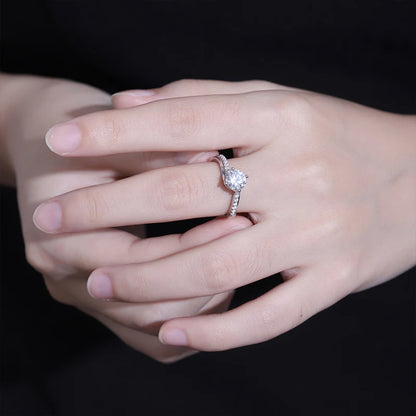 1ct Moissanite Stone Classic Design White Gold Plated Jewelry 925 Silver Engagement Ring for Gift