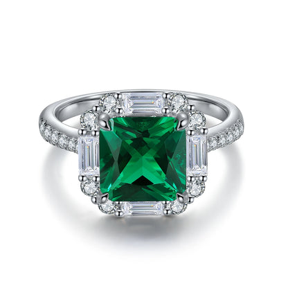 Lab Grown Emerald Gemstone Hydrothermal Columbian Emerald Woman Ring 925 Sterling Silver