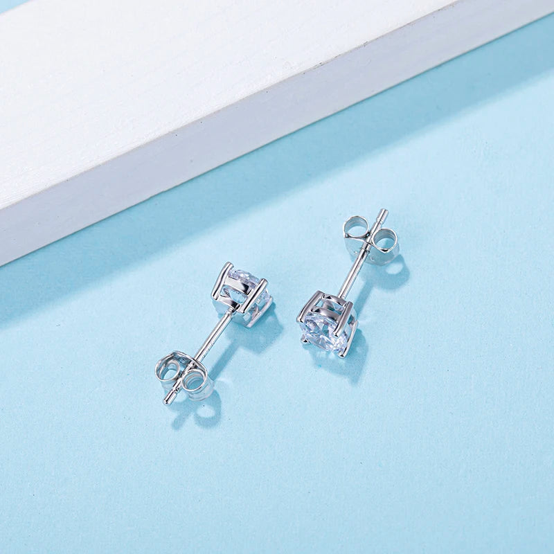 Fine Jewelry 1ct 0.5ct Round Cut Moissanite Diamond White 925 Sterling Silver Women Moissanite Stud Earrings