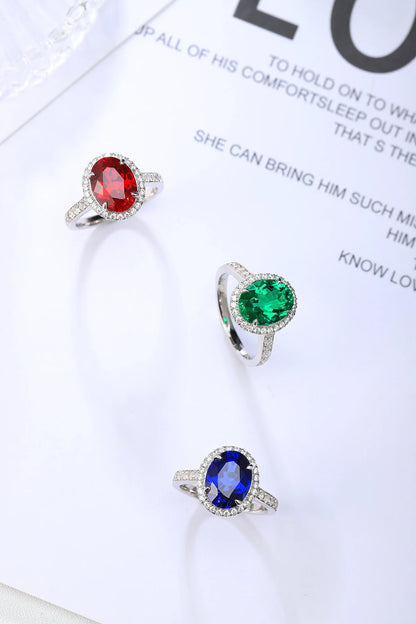 Halo Lab Grown Emerald Ring Silver 925 Romantic Sterling Silver For Women Ring