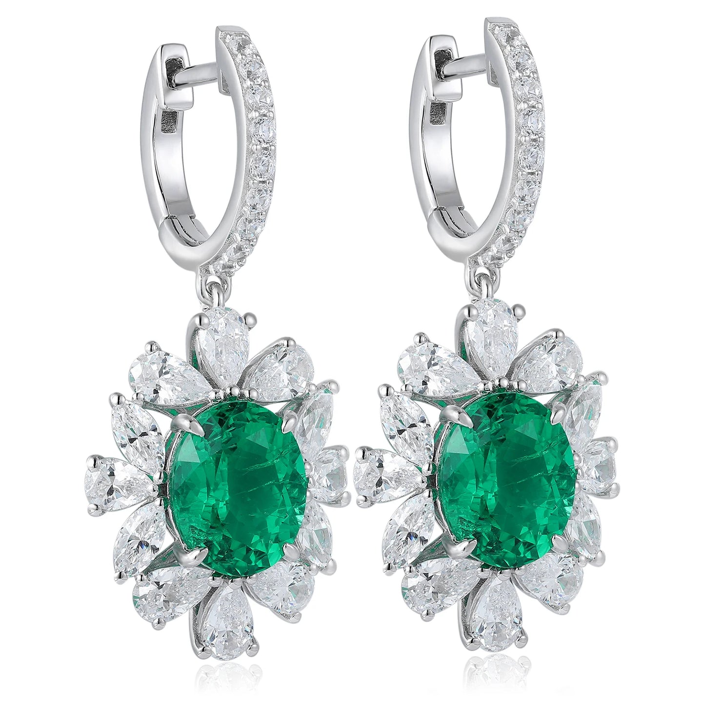 S925 Sliver Lab Grow Columbian Emerald Lab Grown Emerald for Women Necklace Earring Rings Set