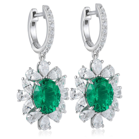 S925 Sliver Lab Grow Columbian Emerald Lab Grown Emerald for Women Necklace Earring Rings Set