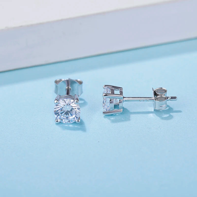 Fine Jewelry 1ct 0.5ct Round Cut Moissanite Diamond White 925 Sterling Silver Women Moissanite Stud Earrings