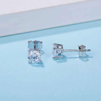 Fine Jewelry 1ct 0.5ct Round Cut Moissanite Diamond White 925 Sterling Silver Women Moissanite Stud Earrings