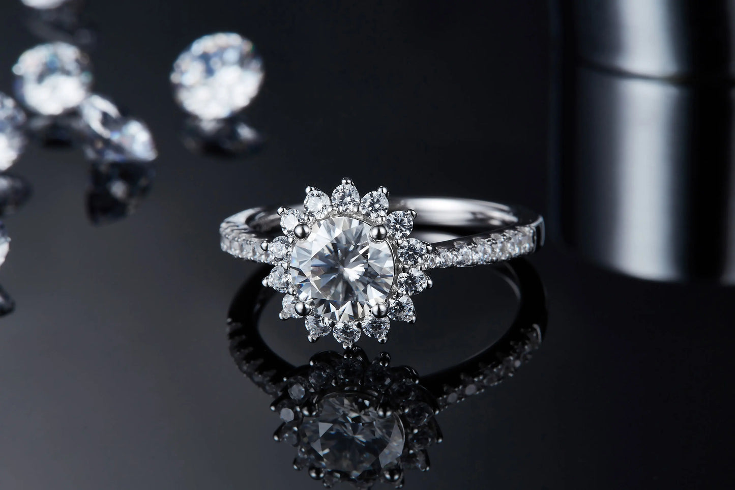 Fashion Jewelry Certificate 1Ct Moissanite Diamond Real 925 Sterling Silver Rings for Lady Women Wedding Engagement
