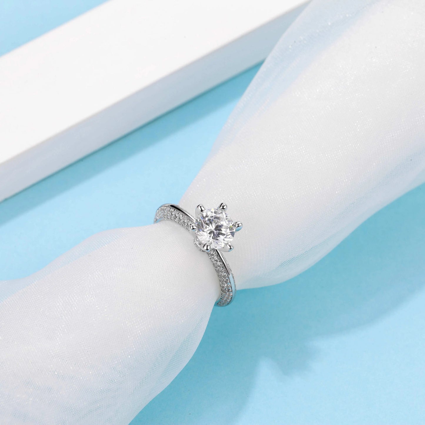 Moissanite Diamond Ring 925 Silver Engagement Ring Classic Round Women's Wedding Gift Size 1.0 Carat