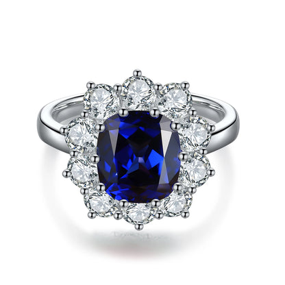 Fine Jewelry Diamond Band 925 Sterling Silver Lab Grown Sapphire Ring Round Cut Lab Sapphire Weeding Ring