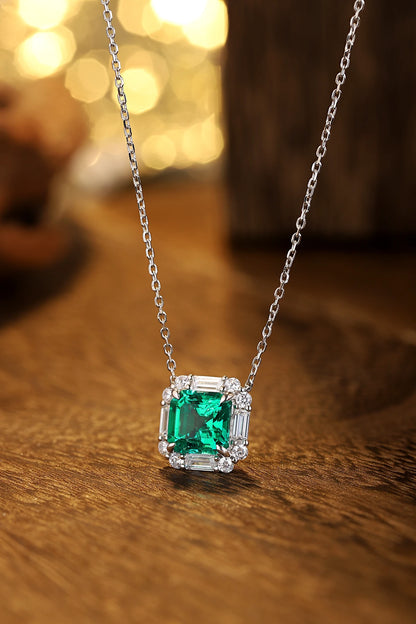 New Trendy Simple Lab Grown Emerald Pendant Asscher 8*8mm Sterling Silver Necklace Women Accessories Daily Wear for Gift