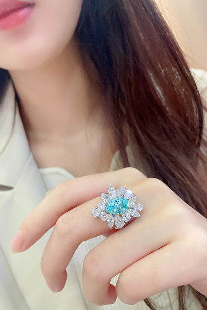 925 Silver 5CT  Lab Grown Paraba Ring Female High Quality Diamond Jewelry
