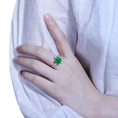 9*9mm Lab Grown Emerald Women Ring With 925 Silver Green Emerald Engagement Ring