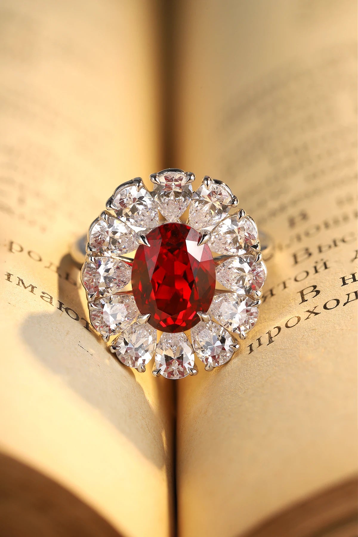 Hot Sale S925 Sterling Silver Lab Grown Ruby Ring Women Engagement Wedding Jewelry