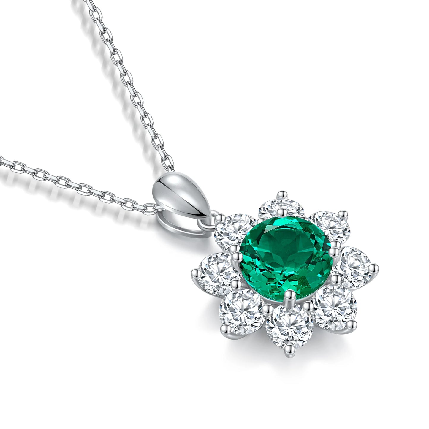 Oval Lab Grown Emerald with halo Design Pendant Necklace Jewelry Gifts for Women Birthday Mother's Day Gift