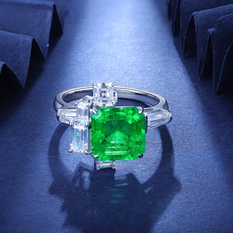 9*9mm Lab Grown Emerald Women Ring With 925 Silver Green Emerald Engagement Ring