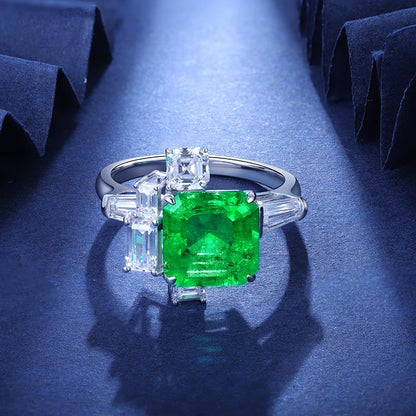 9*9mm Lab Grown Emerald Women Ring With 925 Silver Green Emerald Engagement Ring
