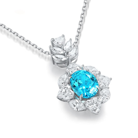 New Design Quality 925 Silver 3CT Lab grown Paraiba Customization Fashion Necklace