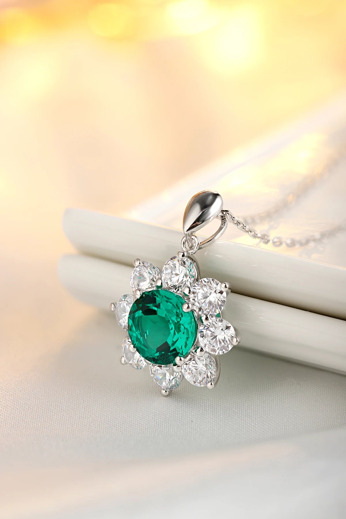 Oval Lab Grown Emerald with halo Design Pendant Necklace Jewelry Gifts for Women Birthday Mother's Day Gift