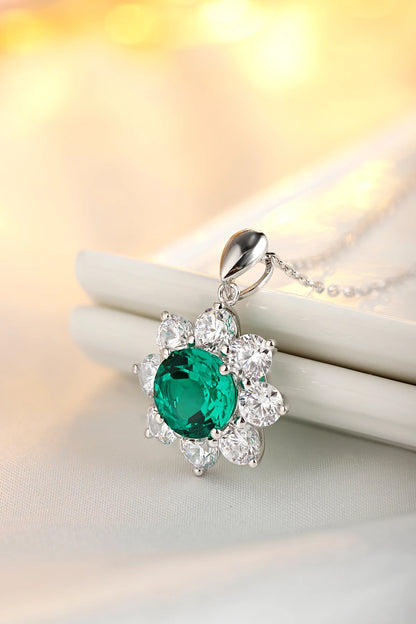 Oval Lab Grown Emerald with halo Design Pendant Necklace Jewelry Gifts for Women Birthday Mother's Day Gift