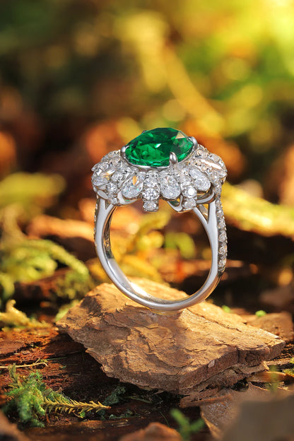 Luxury 925 Sterling Silver  Lab Grown 4ct  Emerald Cocktail Weddings Engagement Ring
