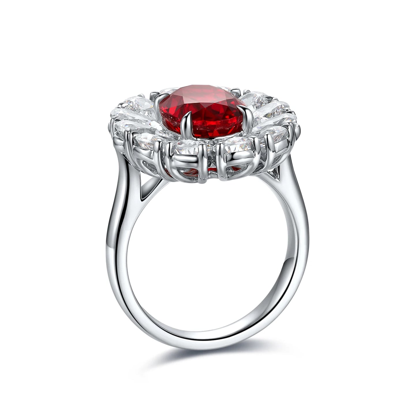 Hot Sale S925 Sterling Silver Lab Grown Ruby Ring Women Engagement Wedding Jewelry