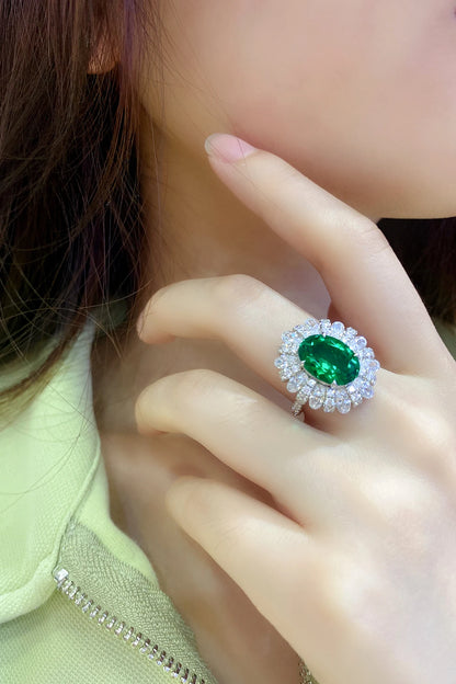 Luxury 925 Sterling Silver  Lab Grown 4ct  Emerald Cocktail Weddings Engagement Ring