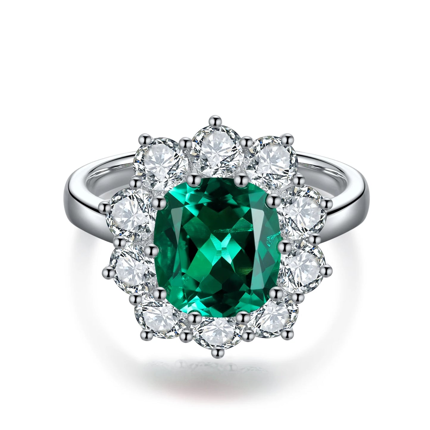 Fine Jewelry Ring Cushion Cut Lab Grown Colombian Emerald Stone 925 Sterling Silver Ring for Women