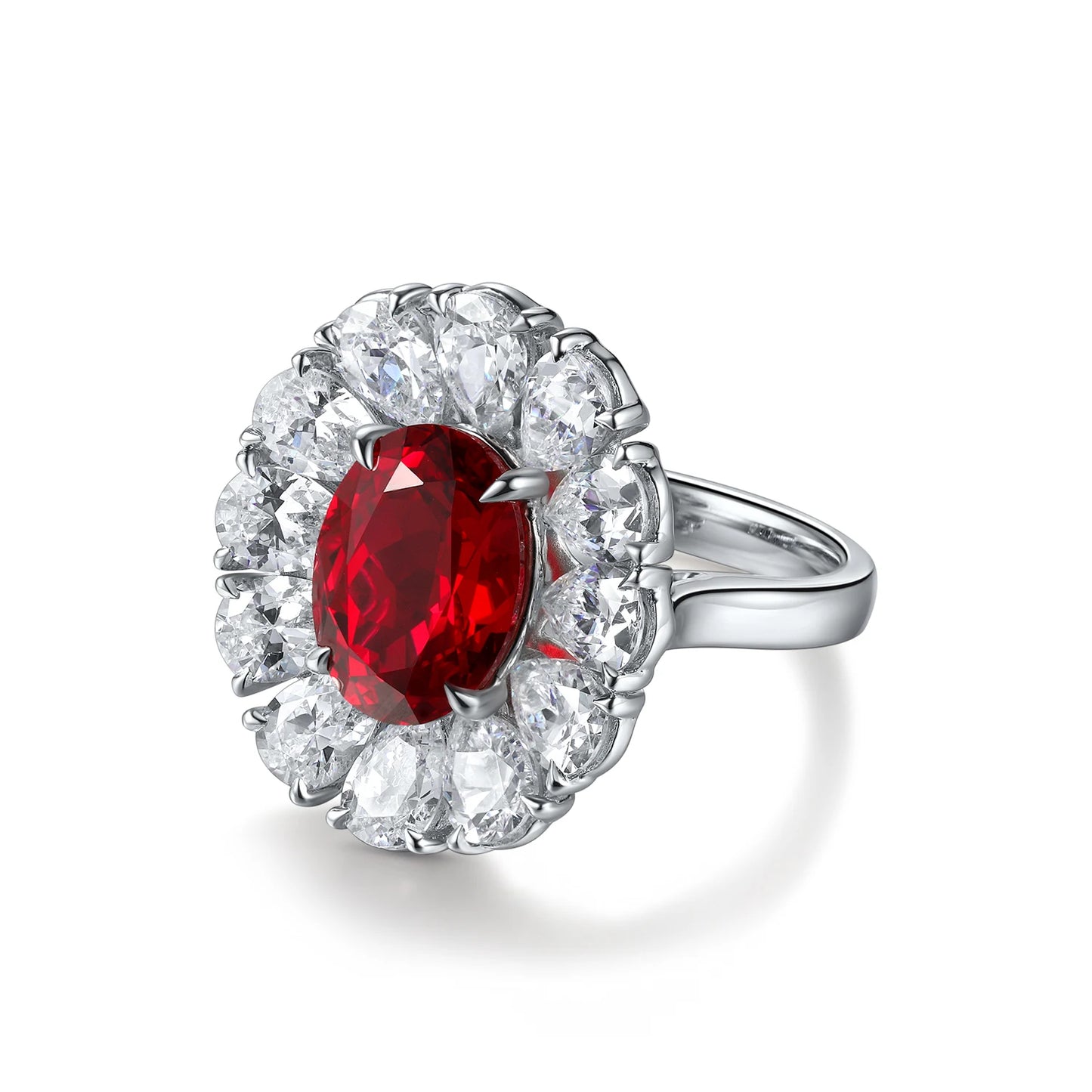 Hot Sale S925 Sterling Silver Lab Grown Ruby Ring Women Engagement Wedding Jewelry