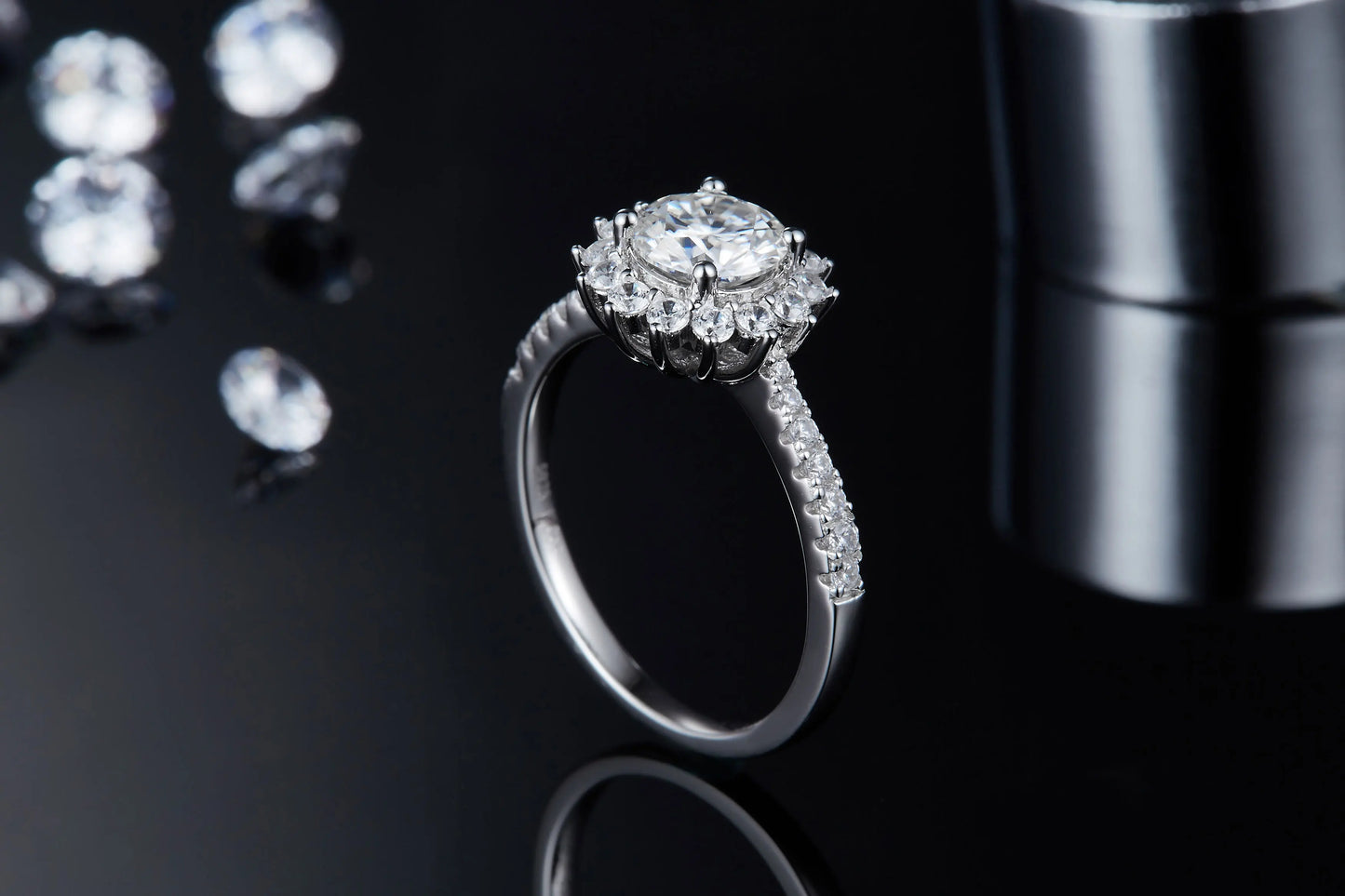 Fashion Jewelry Certificate 1Ct Moissanite Diamond Real 925 Sterling Silver Rings for Lady Women Wedding Engagement