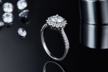 Fashion Jewelry Certificate 1Ct Moissanite Diamond Real 925 Sterling Silver Rings for Lady Women Wedding Engagement