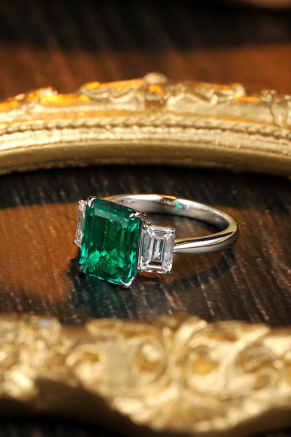 3CT Emerald Cut Lab Grown Emerald 925 Sterling Silver Engagement Wedding Ring