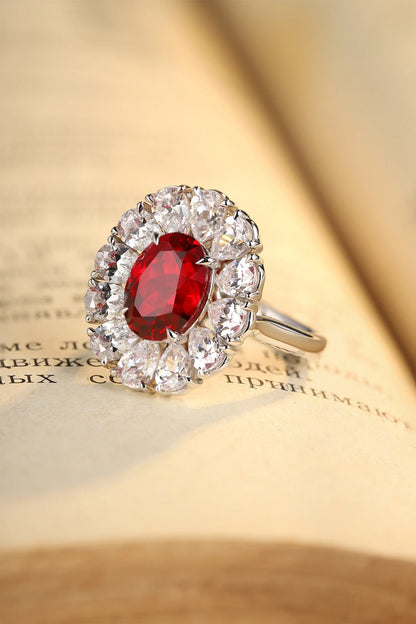 Hot Sale S925 Sterling Silver Lab Grown Ruby Ring Women Engagement Wedding Jewelry