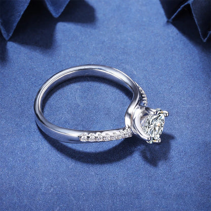 1ct Moissanite Stone Classic Design White Gold Plated Jewelry 925 Silver Engagement Ring for Gift