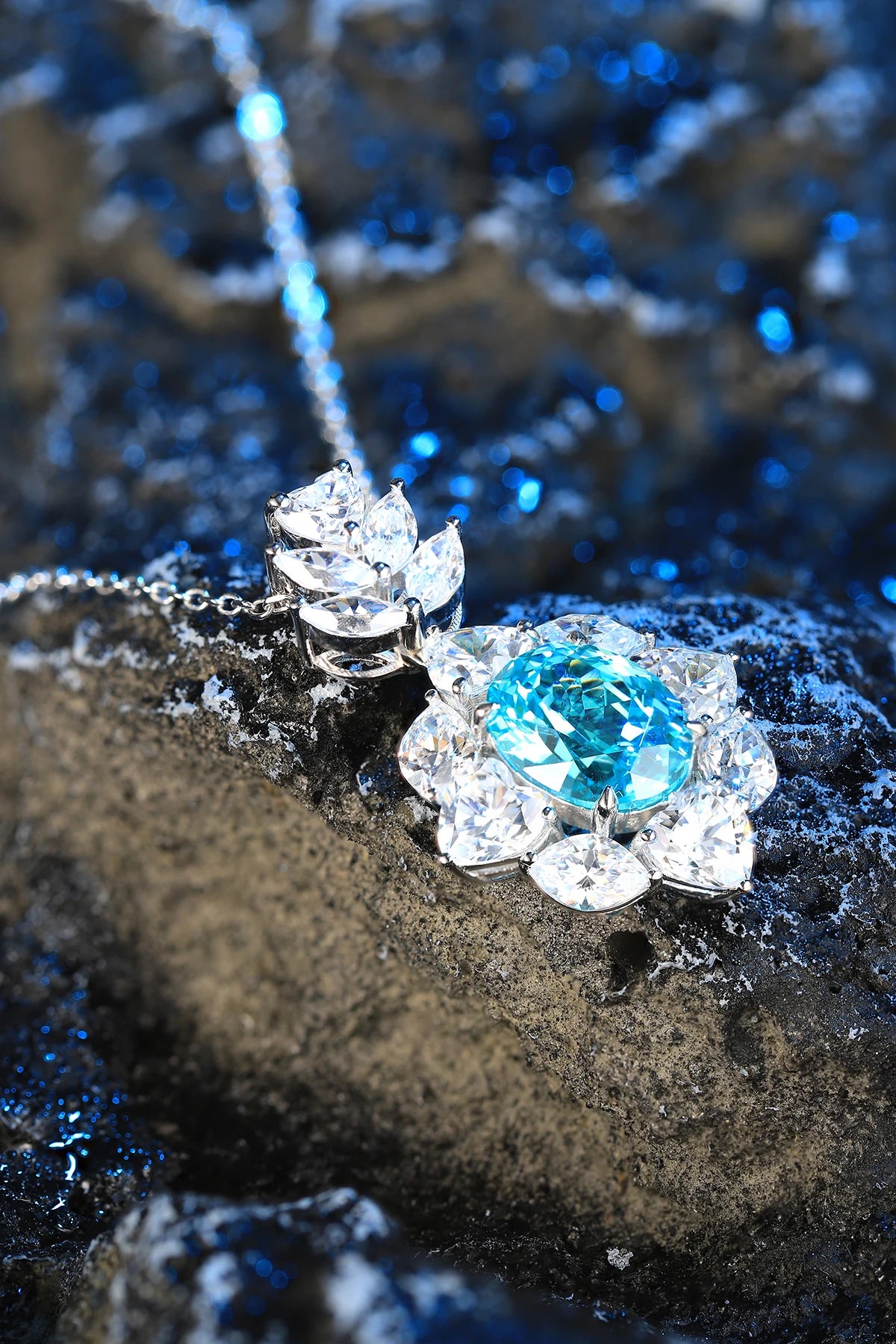 New Design Quality 925 Silver 3CT Lab grown Paraiba Customization Fashion Necklace