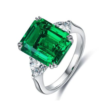 Lab Grown Emerald 3 Stone Ring 18K Real Gold Fine Jewelry Mothers Day Gift for Ladies